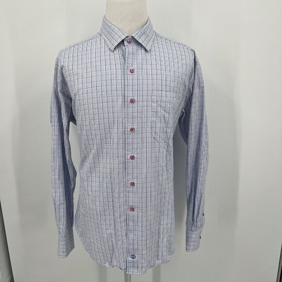 David Donahue Mens Long Sleeve Plaid Button-Up Shirt 100% Cotton - Picture 2 of 8